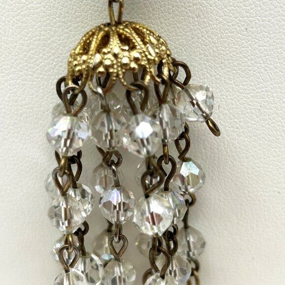 Vintage Aurora Borealis Crystal Tassel Necklace 26” Filigree Midcentury Cocktail - Picture 16 of 16